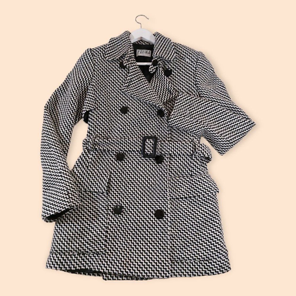 Vintage Italian Firma Wool Blend Plaid Pea Coat